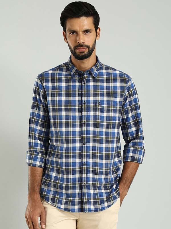 Indian Terrain Men's Regular Fit Full Sleeve Checkered Blue Shirt